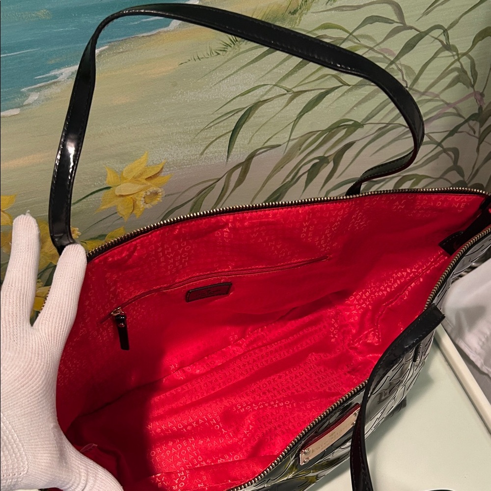 Kate Spade New York Sophie Shiny Black Patent Leather Tote. 13” x 10” x 6” - Picture 9 of 14